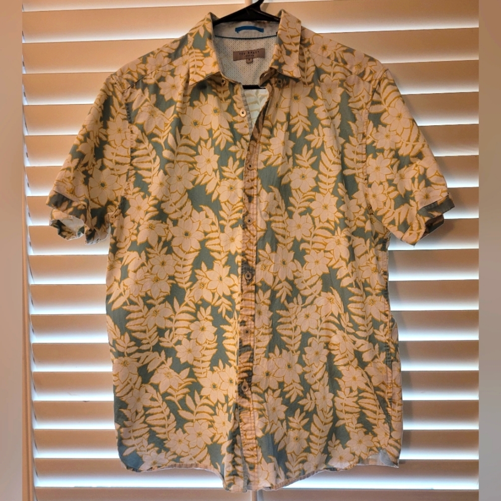 Mens Ted Baker Floral Button Down- 5 (Xl)